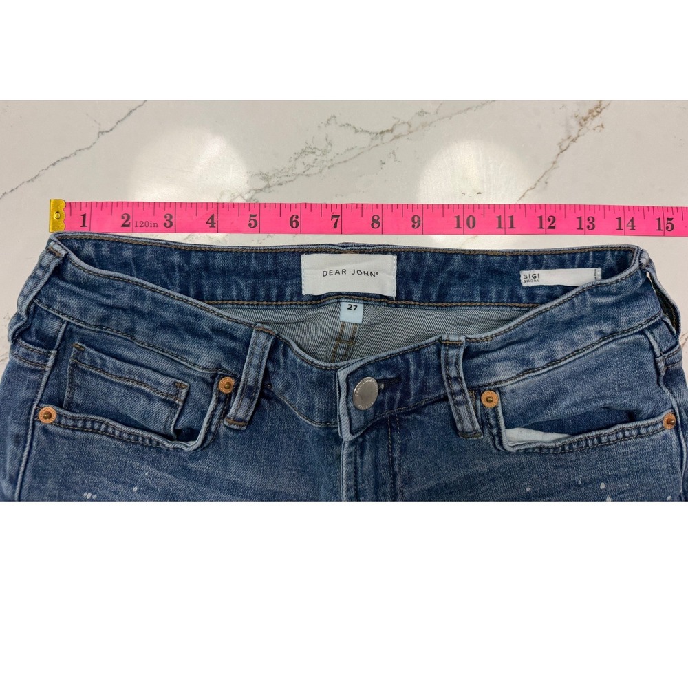 Dear John Gigi High Rise Denim Shorts Surfliner Paint Splatter Blue Size 27 - Picture 6 of 7
